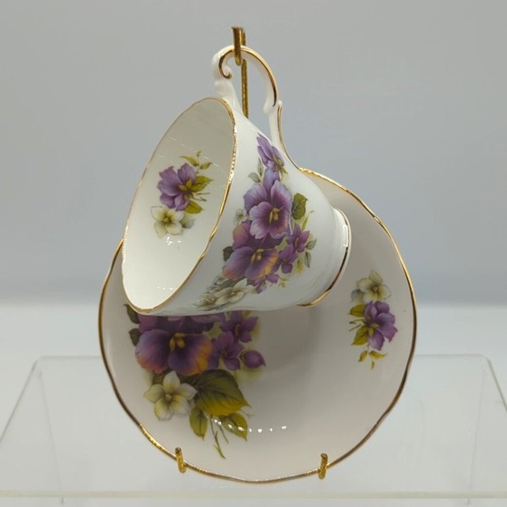 Regency Cottagecore English Teacup & Saucer Fine Bone China Floral Gold Trim